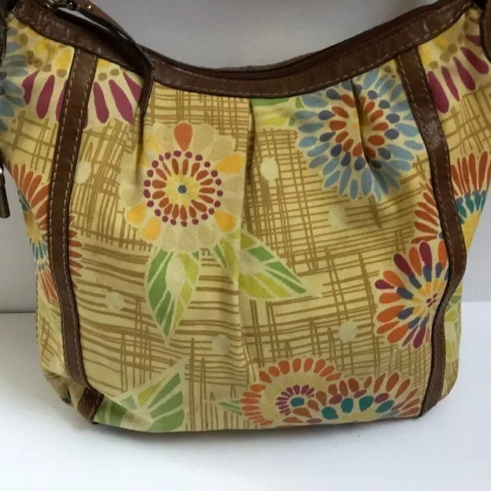 Fossil Handbag Purse Satchel Printed yellow Canvas